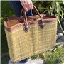 Panier Tressé Cabas de Plage Rectangulaire et Évasé en Jonc Naturel avec Finitions et Poignées en Cuir