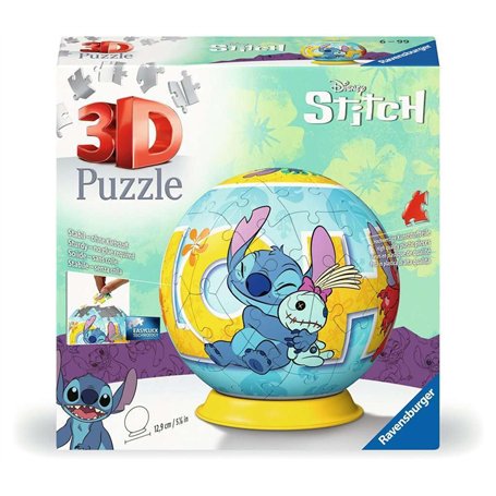 Ravensburger - Puzzle 3D Ball - Stitch - A partir de 6 Ans - 72 pièces numérotées à Assembler sans Colle - Support Inclus - Diam
