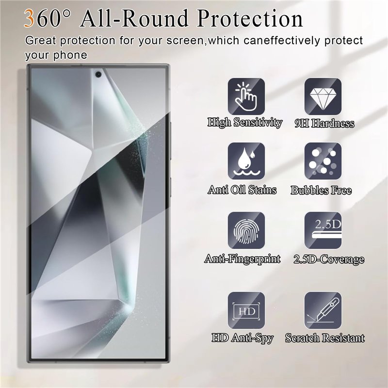 Image secondaire de [2+2 Pièces] Anti-Espion Verre Trempé pour Samsung Galaxy S24 Ultra, 3 Pièces Protection Écran et 2 Pièces Caméra Arrière Protec