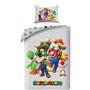 Parure de Lit Super Mario Réversible, Housse de Couette 140x200 cm et Taie d'oreiller, Polyester, avec Mario, Luigi, Toad, Peach