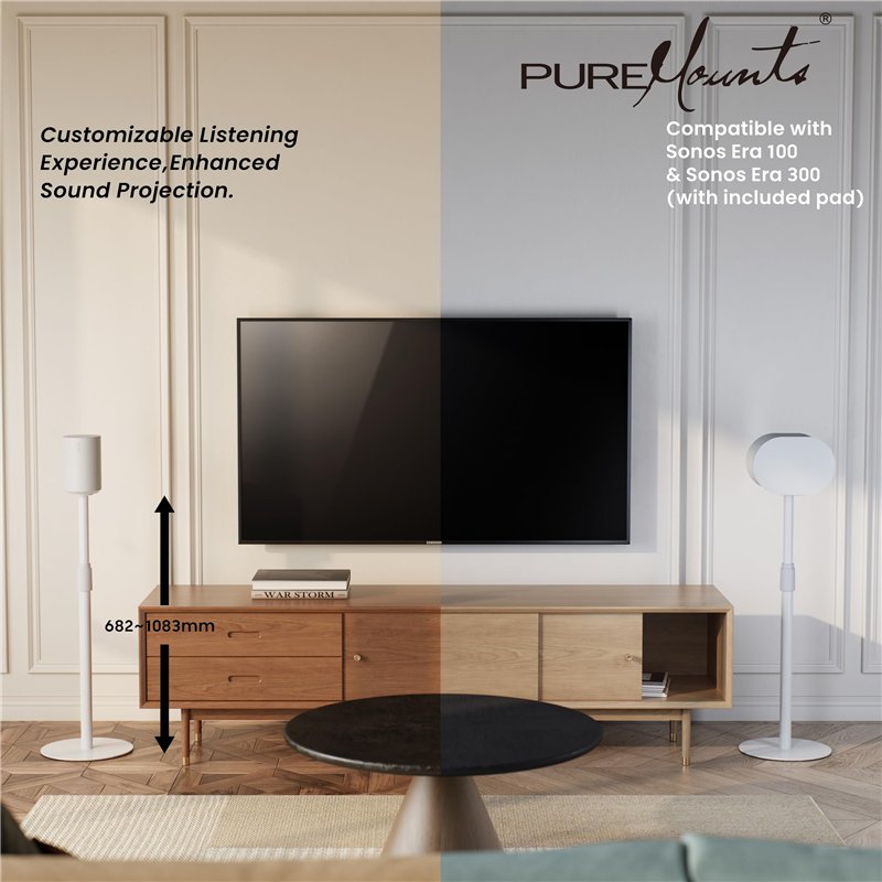 Image secondaire de PureMounts Support d'enceinte réglable en Hauteur pour Sonos Era 100 & 300, Support d'enceinte, Support d'enceinte avec Gestion 