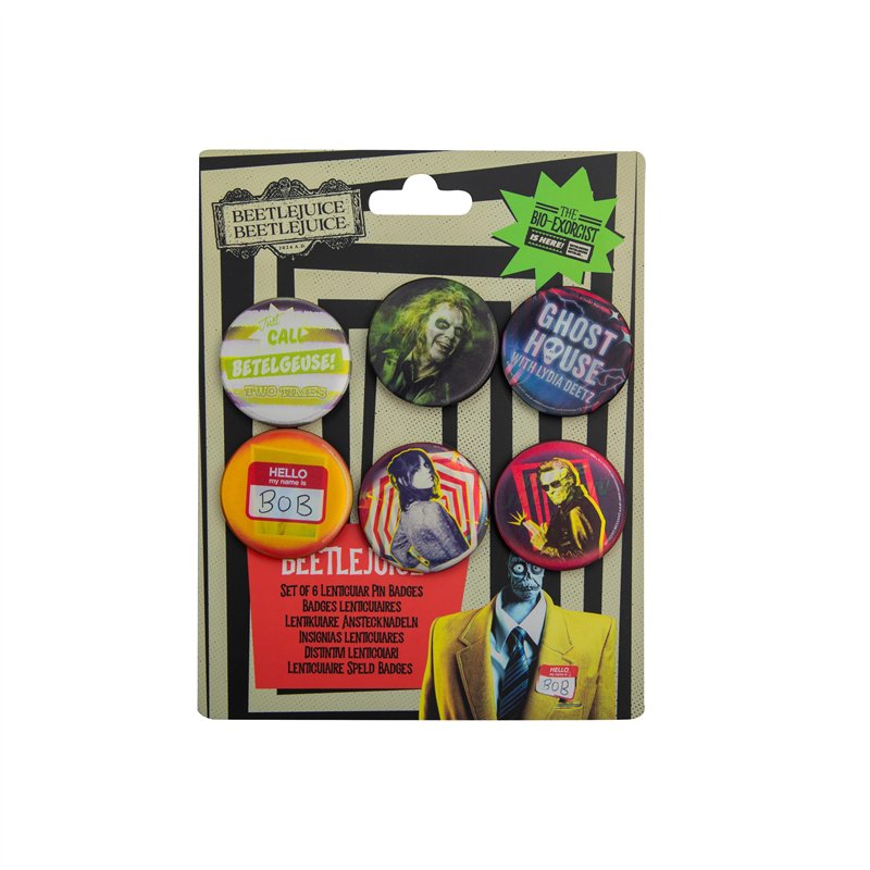 Cinereplicas Beetlejuice - Set de 6 Badges Lenticulaires Beetlejuice - 3,9cm de diamètre - Licence Officielle