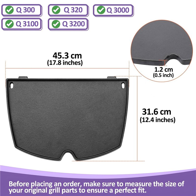 Image secondaire de 6506 Plaque de cuisson en fonte pour barbecues à gaz Weber Q300 Q320 Q3000 Q3100 Q3200, pièce de rechange pour Weber 57060001 58