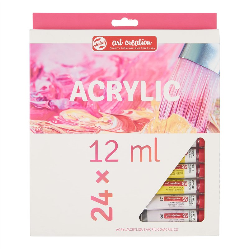 Talens Art Creation Set d'initiation à la peinture acrylique, 24 couleurs (tubes de 12 ml) | Peinture pour adulte