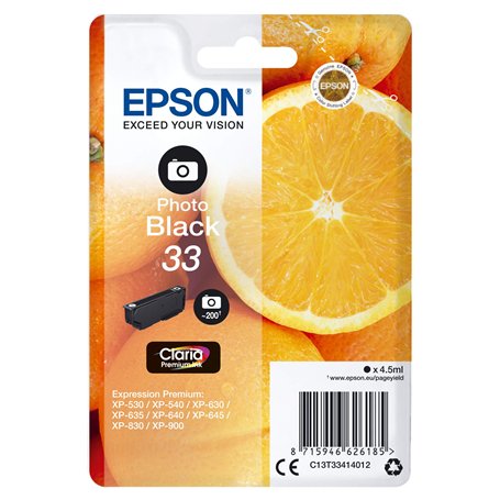 Epson 33 Orange Noir photo, Cartouche d'encre d'origine, XP-530 XP-540 XP-630 XP-635 XP-640 XP-645 XP-830 XP-900 XP-7101