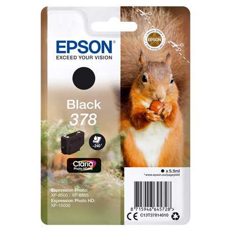 Epson 378 Ecureuil Noir, Cartouche d'encre d'origine, XP-8500 XP-8505 XP-8600 XP-8605 XP-8606 XP-8700 XP-15000