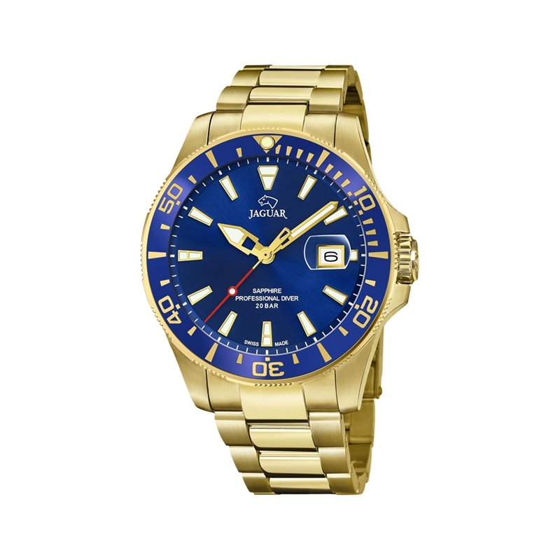 JAGUAR J877/1 Montre de la Collection Executive Boîtier 43,5 mm Bleu avec Bracelet en Acier plaqué pour Homme