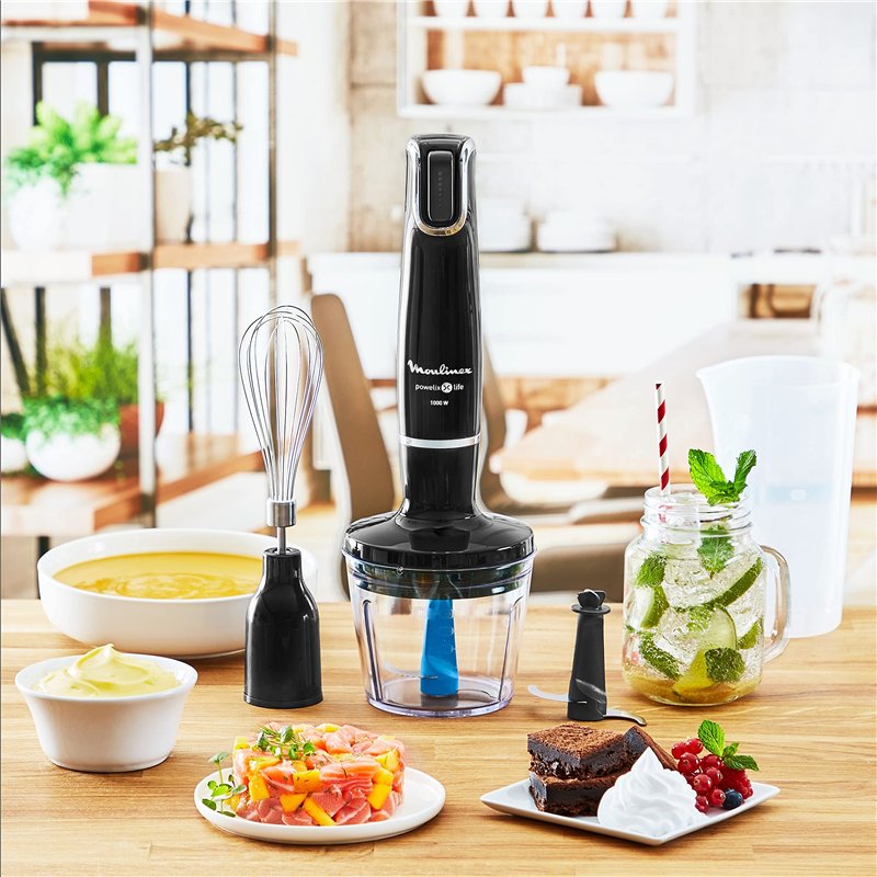 Image secondaire de Moulinex Powelix Life DD9448 Mixeur plongeant 1000 W avec lames Powelix, jusqu'à 30% plus rapide, noir, capacité 500 ml, hachoir