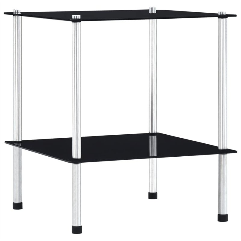 vidaXL Regal mit 2 Ebenen Schwarz 40 x 40 x 47 cm Hartglas