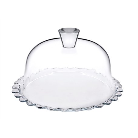 Pasabahce A&R Plat Présentoir à Pâtisserie en Verre Transparent avec Cloche en Verre