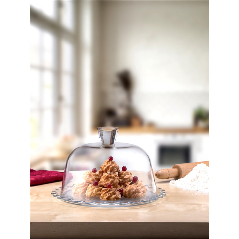 Image secondaire de Pasabahce A&R Plat Présentoir à Pâtisserie en Verre Transparent avec Cloche en Verre