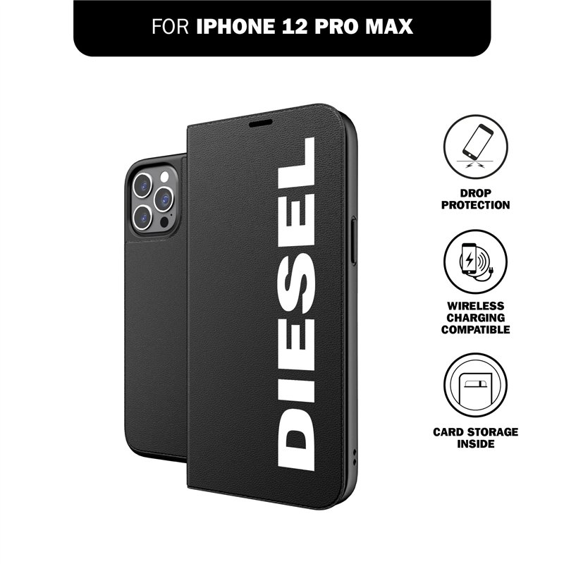Image secondaire de DIESEL Coque Conçu pour iPhone 12 Pro Max 6.7 - Étui de Protection résistant aux Chocs - avec Bords rainurés - Noir et Blanc