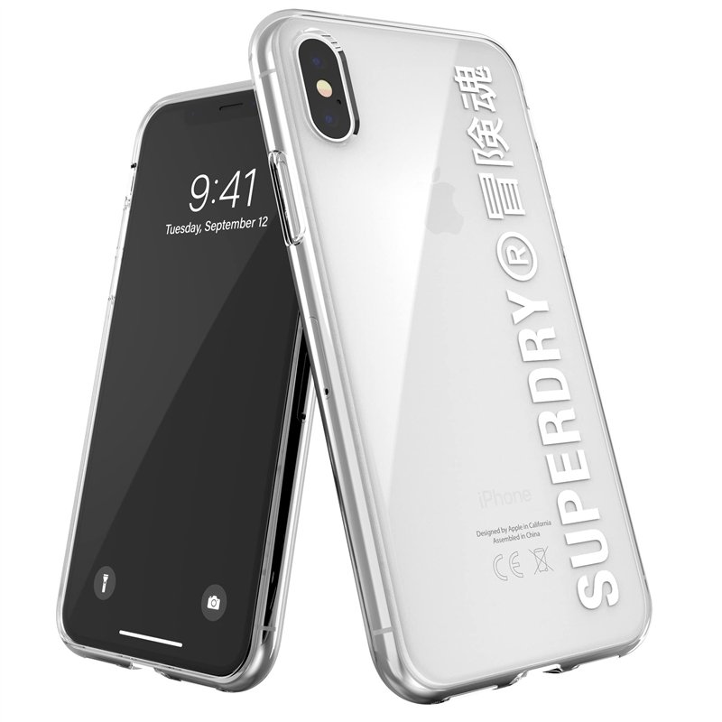 Superdry Coque de Protection Compatible avec iPhone X, Coque iPhone XS, Coque Transparente, Transparente, Transparente/Blanche.