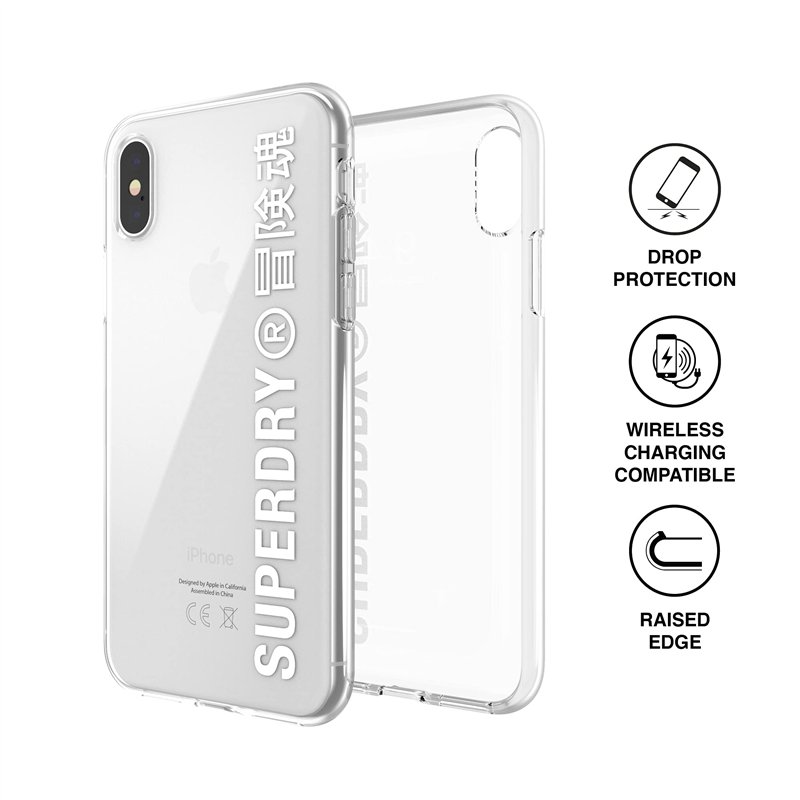 Image secondaire de Superdry Coque de Protection Compatible avec iPhone X, Coque iPhone XS, Coque Transparente, Transparente, Transparente/Blanche.