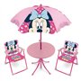 ARDITEX WD14418 Ensemble Table (50 x 50 x 48 cm) avec 2 chaises (38 x 32 x 53 cm) et Parasol (diamètre 110 cm) Motif Minnie de D