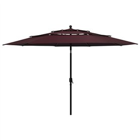Parasol de jardin à 3 niveaux mât en aluminium rouge bordeaux