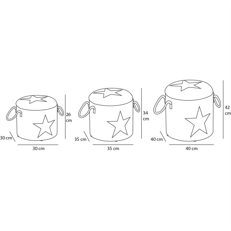 Image secondaire de BAKAJI Lot de 3 poufs de Rangement modèle étoile avec étoiles, Repose-Pieds Forme Ronde, Design Moderne, Tabouret Rond avec Couv