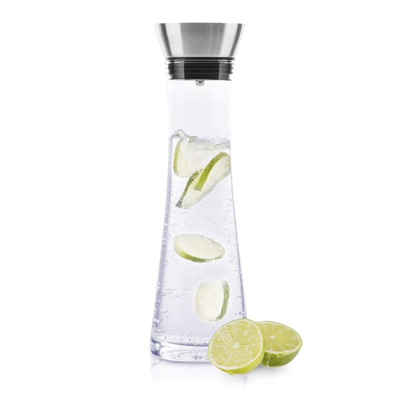 HI Carafe à eau en verre (1 litre) – Carafe en verre avec couvercle et bec verseur, bouteille d'eau en verre et acier inoxydable