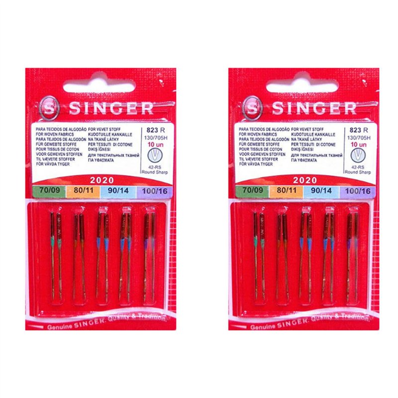 Singer Lot de 2 paquets d'aiguilles 2020 823R Assortiment universel pour tissus en coton 130/705 H 70-80-90-100