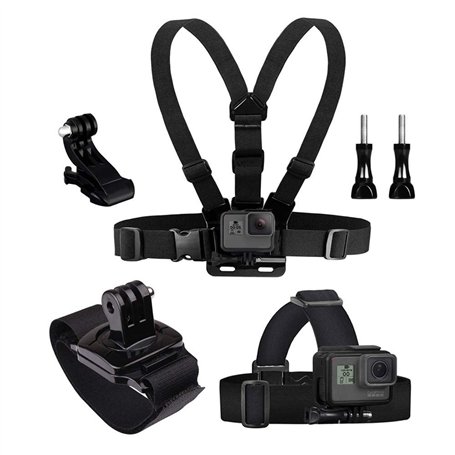TELESIN Eyeon 3 en 1 Kit Harnais de Poitrine + Fixation Harnais Tete Bandeau + Fixation Poignet avec J Hook pour et Vis GoPro