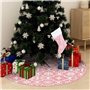 vidaXL Tapis de Sapin de Noël de Luxe avec Chaussette - Décoration de Noël - Rose - 90 cm