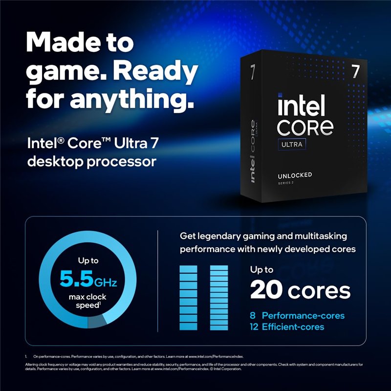 Image secondaire de Intel® Core™ Ultra 7 265K processeur pour PC de Bureau 20 cœurs (8 P-Cores + 12 E-Cores) jusqu'à 5,5 GHz
