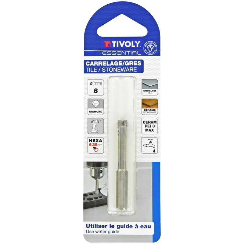 Image secondaire de TIVOLY 12000820600 Foret Diamond à Eau pour Grès Céram, Queue Hexagonale, Usage Courant Ø 6mm