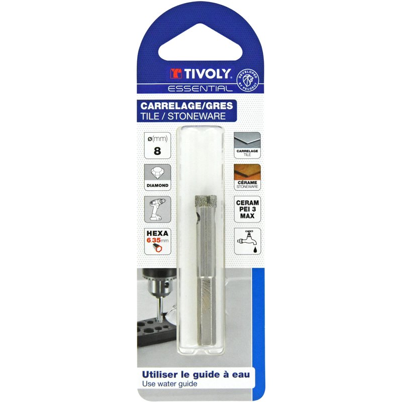 Image secondaire de Tivoly 12000820800 Foret Diamond à Eau pour Grès Céram, Queue Hexagonale, Usage Courant Ø 8mm