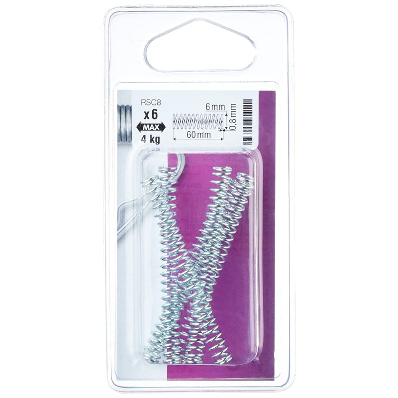 Image secondaire de Chapuis RSC8 Lot de 6 Ressorts de compression - Acier galvanisé - charge de travail Indicative 4 kg - Diamètre 6 mm - Longueur 60 mm