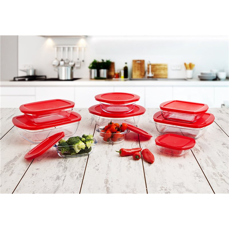 Image secondaire de Ôcuisine Cook&Store Boîte carrée 25 x 22 x 7 cm / 2,2 l Transparent + Couvercle Rouge