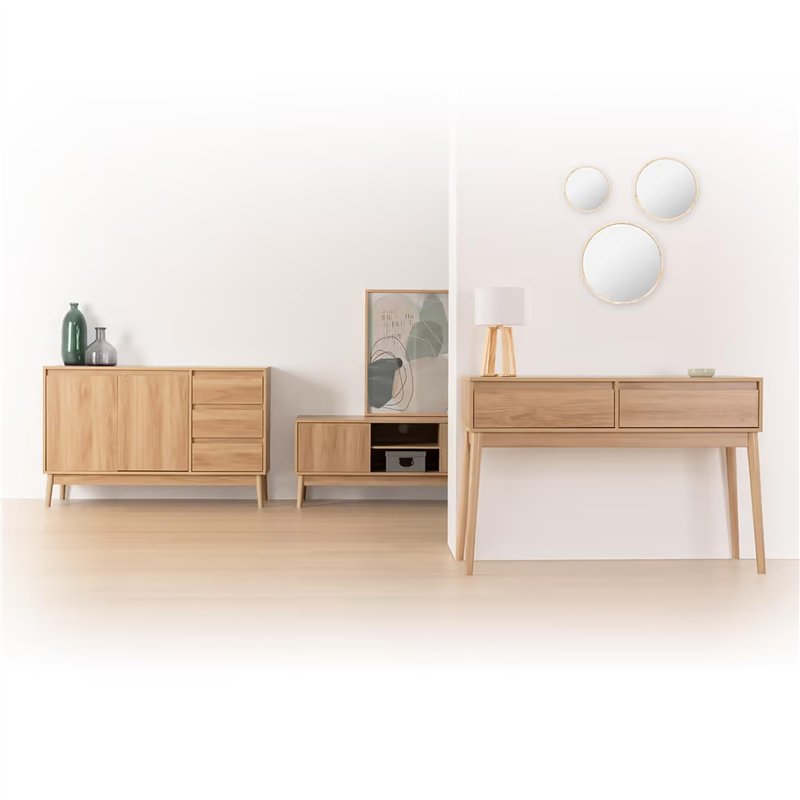 Image secondaire de 5five - Buffet Placard 3 tiroirs Effet chêne Naturel abana