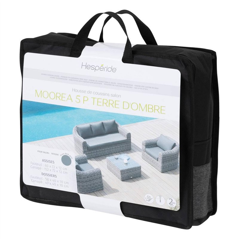 Hespéride - Housse de Coussin pour Salon de Jardin Mooréa Terre d'ombre 5 Places