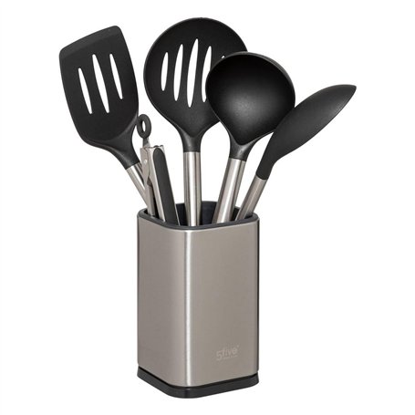 5five - 5 ustensiles de cuisine avec pot de rangement en inox