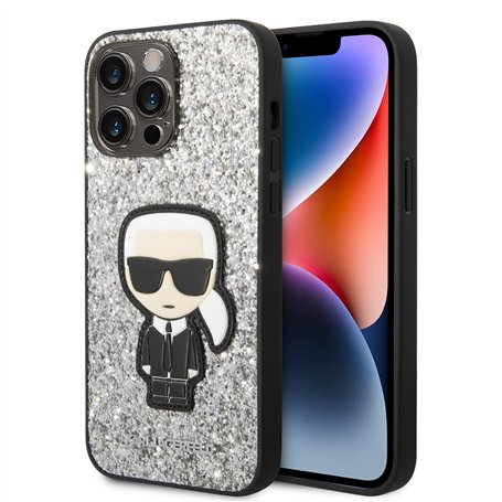 Karl Lagerfeld KLHCP14XGFKPG Coque de Protection Rigide pour iPhone 14 Pro Max 6,7" Argenté/argenté