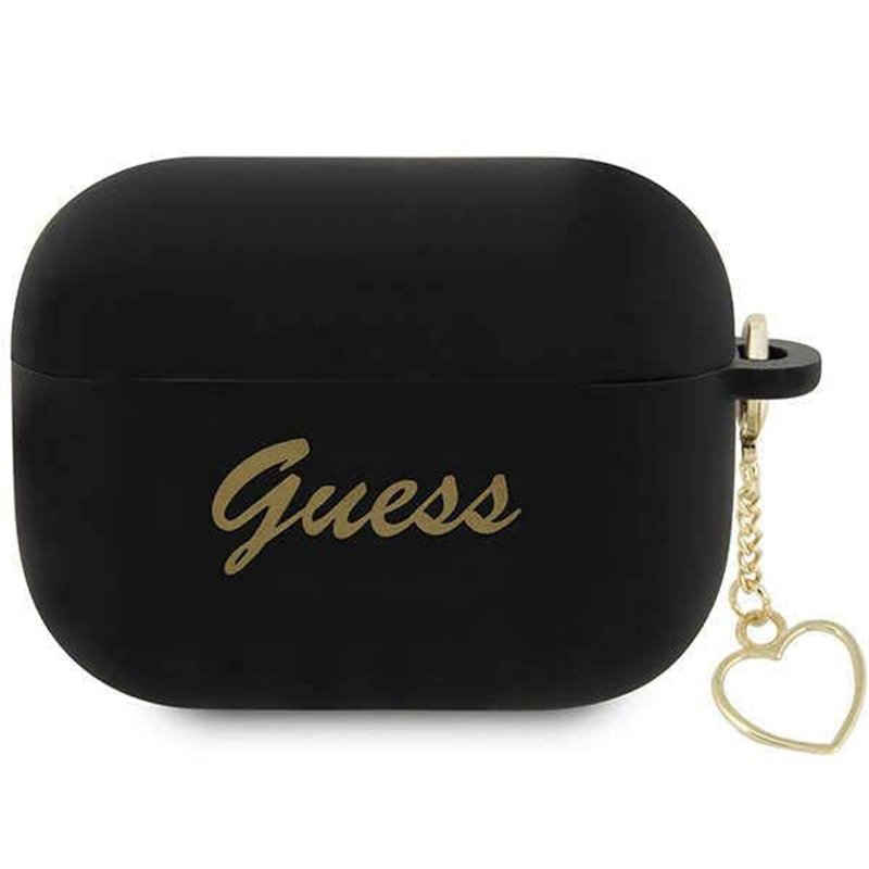 Guess GUAP2LSCHSK Coque pour AirPods Pro 2 Noir Silicone Charm Collection Cœur