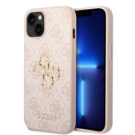 Guess GUHCP15S4GMGPI Coque Rigide pour iPhone 15 6,1" Rose 4G Big Metal Logo