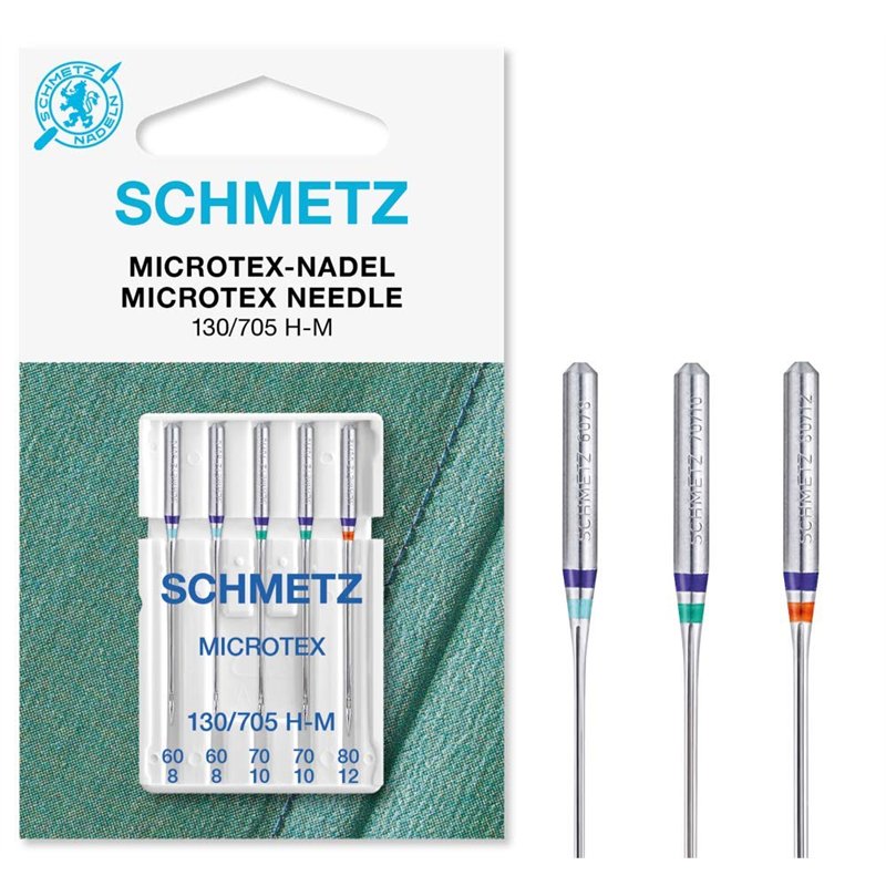 SCHMETZ Aiguilles pour machines à coudre | 5 Aiguilles Microtex | 130/705 H-M | Grosseur d'aiguille 2x 60/8, 2x 70/10 et 1x 80/12