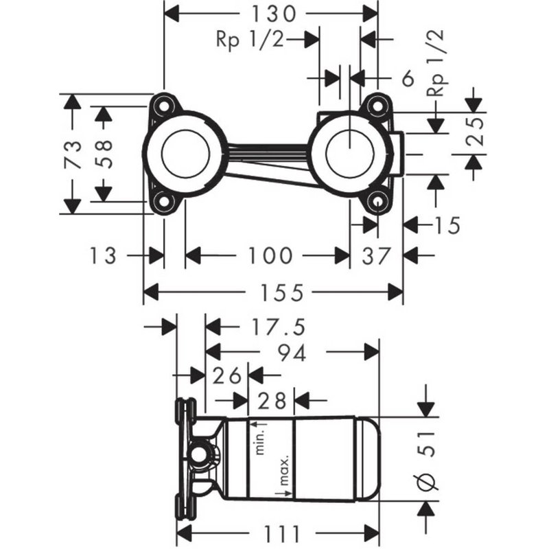 Image secondaire de Corps d'encastrement pour mitigeur lavabo et évier encastré