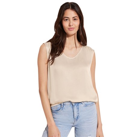 STREET ONE A344656 Haut en Satin, Beige Sable Lisse, 44 Femmes T-Shirt