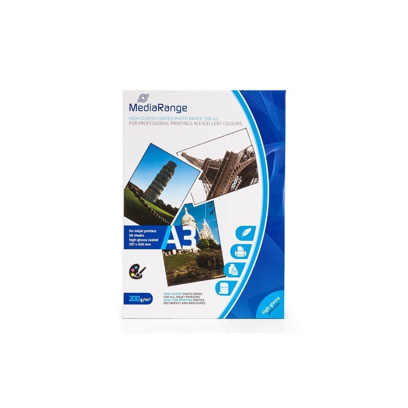 Image secondaire de MediaRange MRINK109 Papier photo A3 50 feuilles 200 g/m² Brillant Blanc