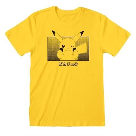 Pokémon T-Shirt à Manches Courtes Unisex Pikachu Katakana Jaune