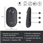 Logitech Pebble, souris sans fil avec Bluetooth ou récepteur 2,4 GHz, souris silencieuse et ultra-fine pour ordinateur portable,