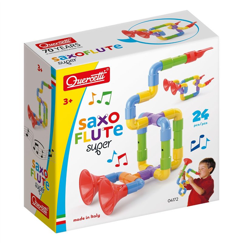 Quercetti - 4172 Super Saxoflute Wind & Brass Construction Set, Toy Musical Instrument for Kids