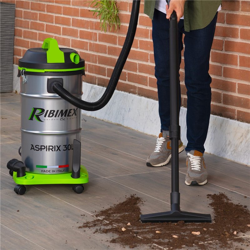 Image secondaire de RIBIMEX Aspirateur 30 L by PRASP30IT, RIBIMEX-PRASP30IT-Bidon Solides et liquides 30 L-1200 W, Plastique et métal, Vert, Noir, A