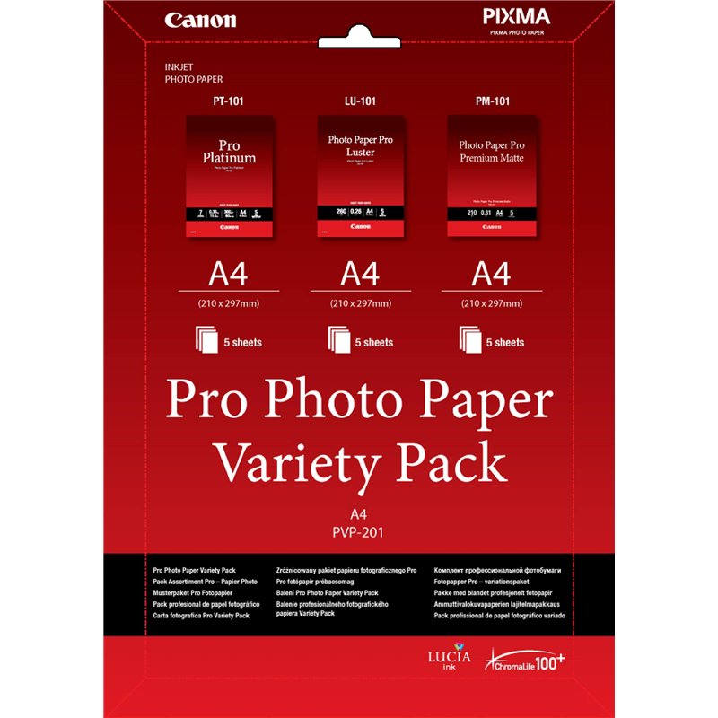 Canon VP-101 Pack Papier Photo Canon LU 101 (5 feuilles) + PT 101 (5 feuilles) + PM-101 (5 feuilles)