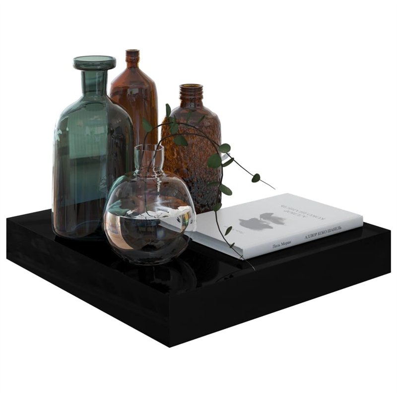 Image secondaire de VidaXL Étagère murale flottante 4 pcs Noir brillant 23x23,5x3,8 cm MDF