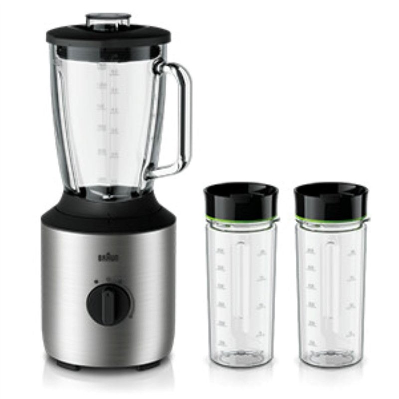 Braun JB 3272 SI PowerBlend 3 Mixeur avec 2 bouteilles Smothie2Go Bol en verre pour ingrédients chauds et froids 1,5 l
