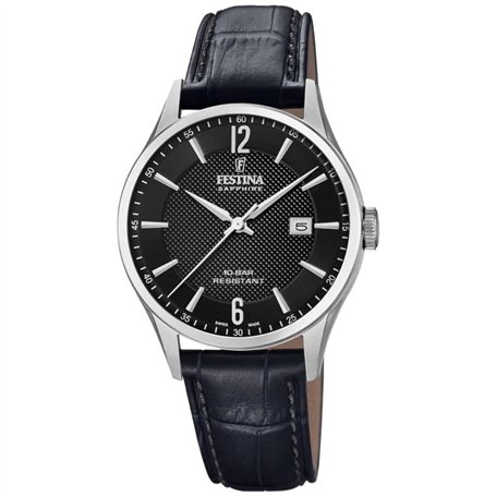 Festina Montre pour Homme F20007/4 Swiss Made Boîtier en Acier Inoxydable Gris Bracelet en Cuir Noir