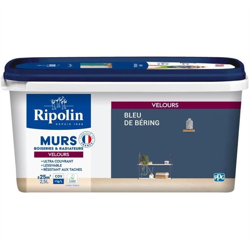 Déco murs boiseries & radiateurs bleu de béring velours - RIPOLIN - 2,5 L