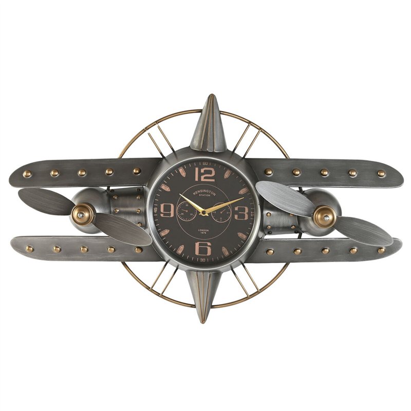 Horloge Murale Home ESPRIT Doré Argenté Métal Avion Vintage 77,5 x 15 x 46 cm
